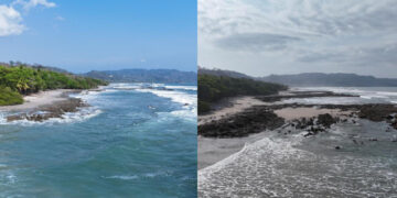Educational chart showing four Earths with surrounding tidal rings, aligned with four moon phases and the Sun's gravitational pull during new moon, first quarter, full moon, and last quarter