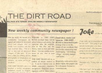 Front page of The Dirt Road newspaper’s first edition in Santa Teresa, Costa Rica