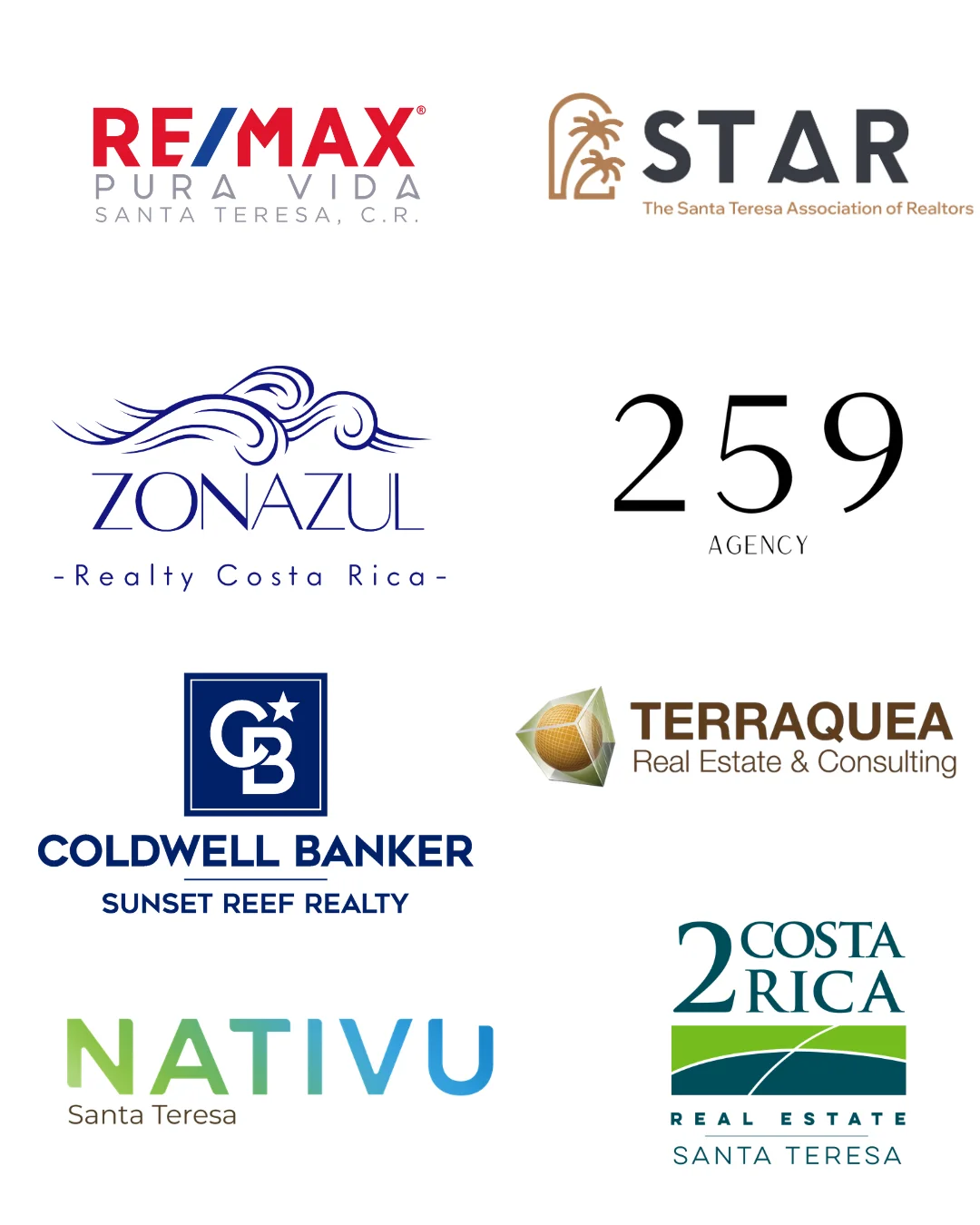  Logos of the seven real estate agencies in STAR – the Santa Teresa Association of Realtors