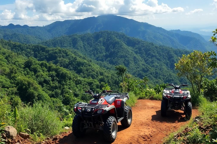ATV vehicles on a mountain road near Santa Teresa Costa Rica with jungle views