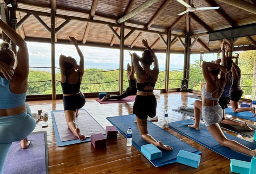 yoga class at Horizon Yoga studio in Santa Teresa Costa Rica with ocean view