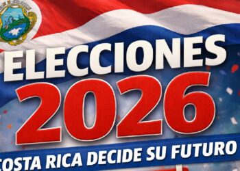 Costa Rica national flag with headline Elecciones 2026 marking the presidential election on February 1.