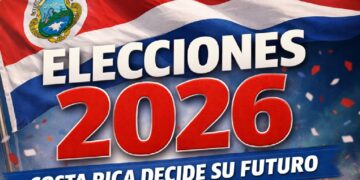 Costa Rica national flag with headline Elecciones 2026 marking the presidential election on February 1.
