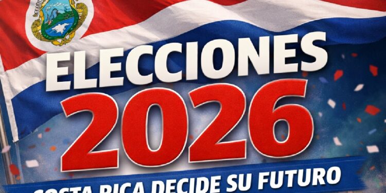 Costa Rica national flag with headline Elecciones 2026 marking the presidential election on February 1.