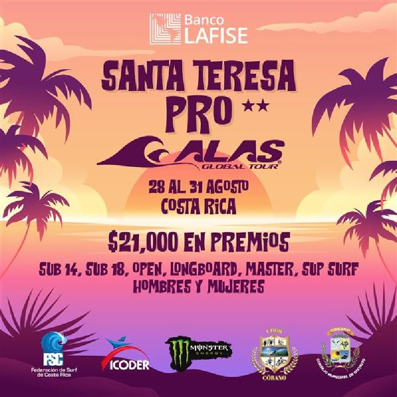poster for Santa Teresa Pro 2025 ALAS Global Tour surf contest Costa Rica