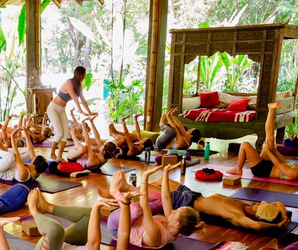 Yoga workshop at Pranamar resort with a group of students