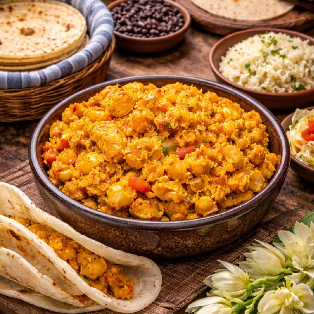 Plate of traditional Costa Rican Flor de Itabo with rice, a seasonal dish commonly prepared during Semana Santa when the flower is freshly harvested